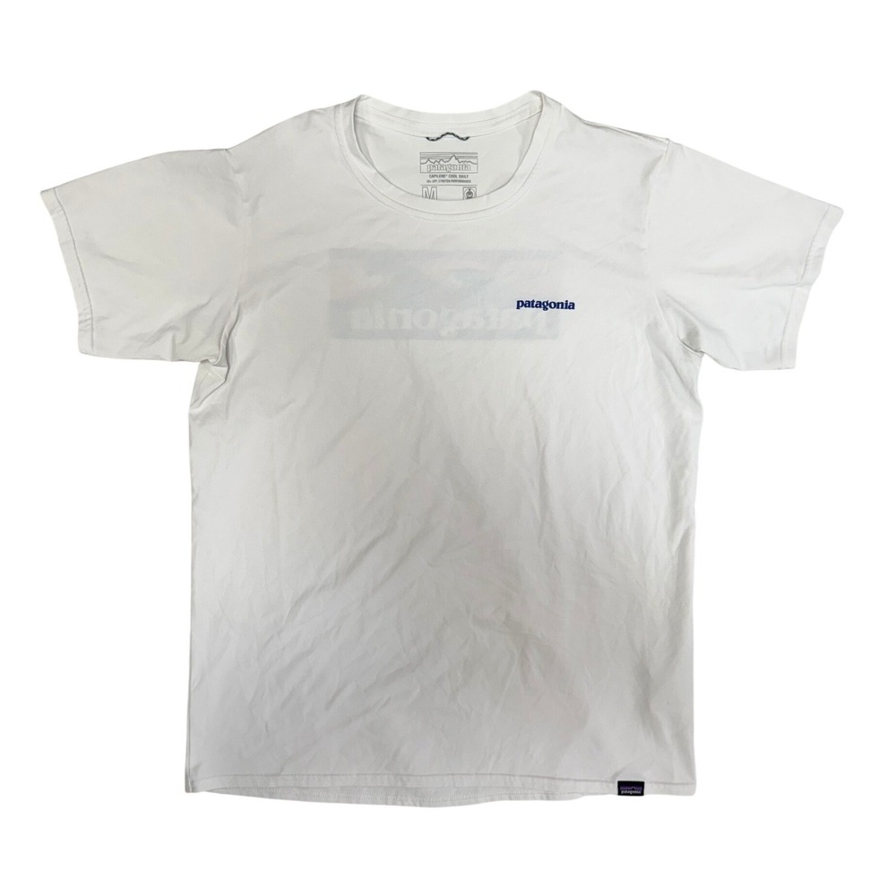 Patagonia Mens Capilene Cool Daily Graphic Shirt White Wave Logo M